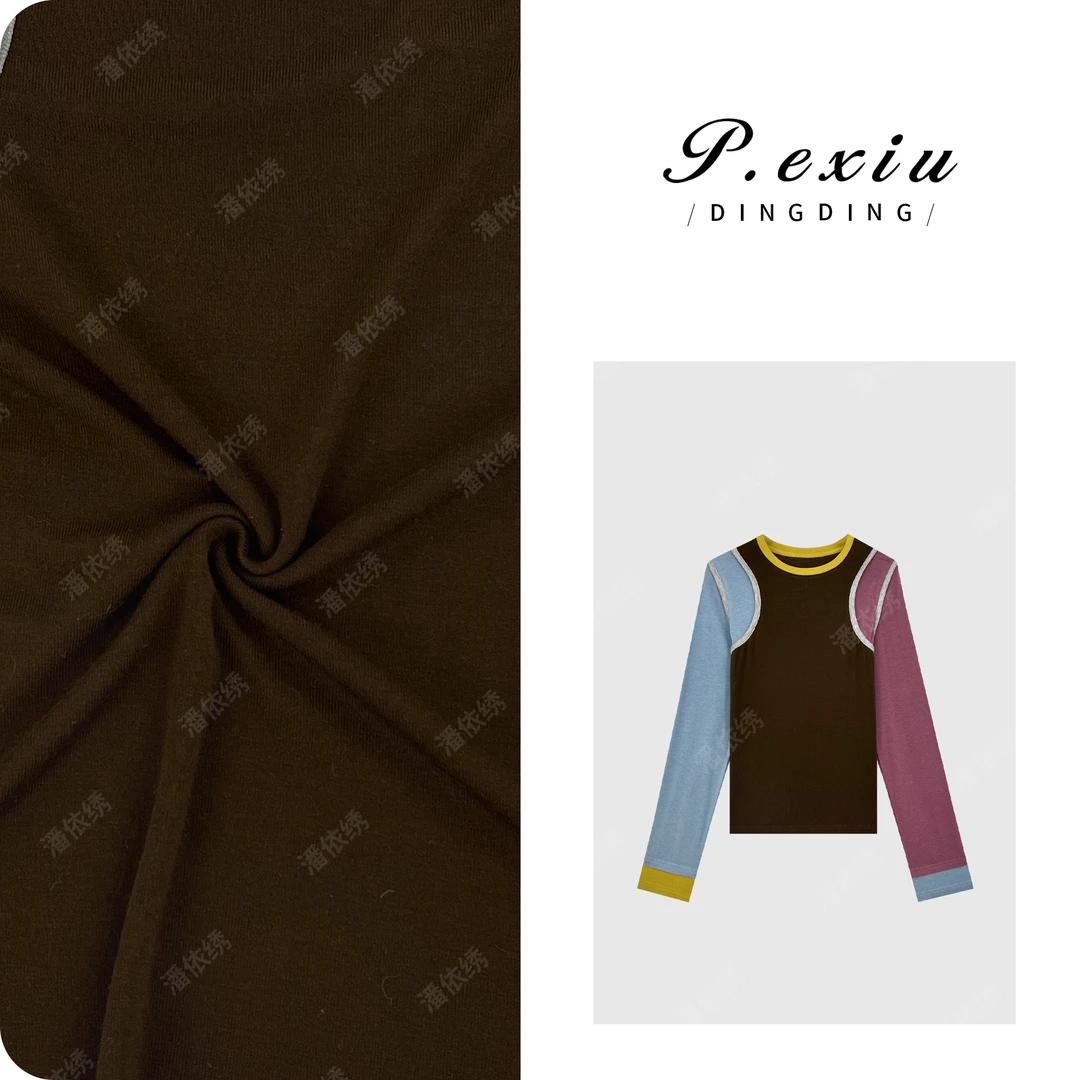PanYiXiu/潘依绣羊-毛天丝设计感撞色假两件减龄长袖T恤 W-62709