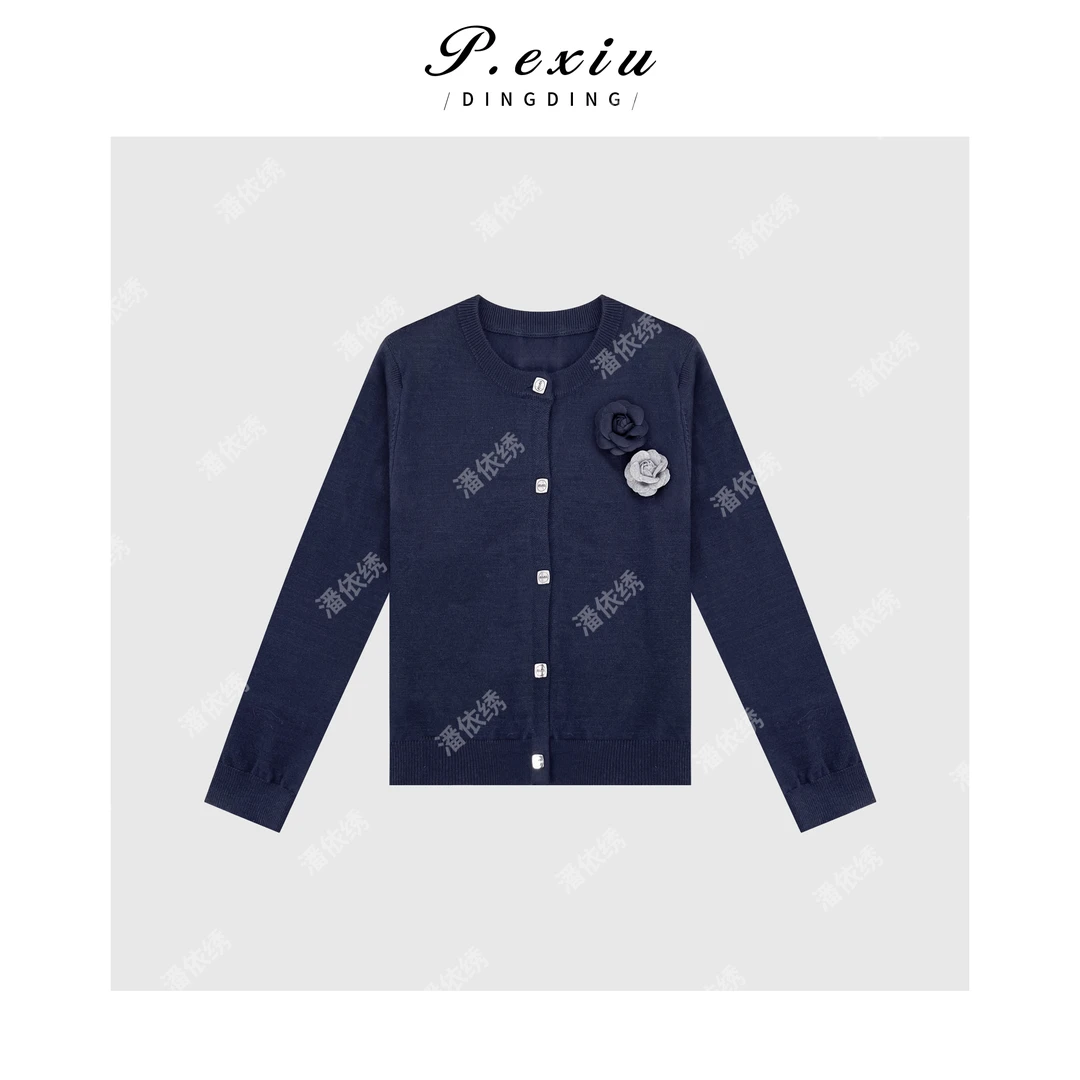 法式风花朵别针针织开衫 Q12031