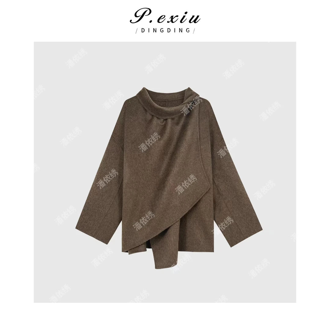 100澳洲羊-毛格调设计感不规则下摆立领大衣 Q1269