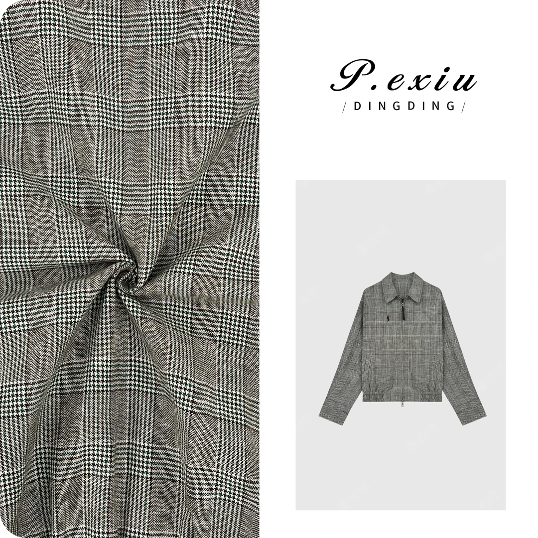 PanYiXiu/潘依绣亚麻复古拼色细格纹飞行服夹克外套 W-62722