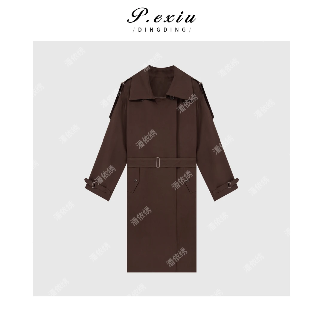 韩系翻领腰带长款风衣Q91705