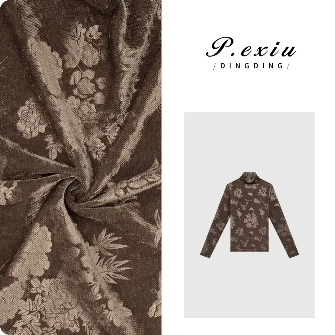 高级感网纱植绒法式复古高领打底T恤 W-62435