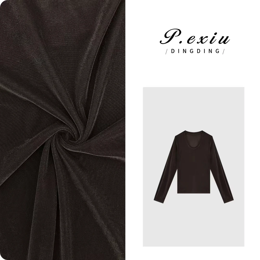 PanYiXiu/潘依绣复古高级感V领百搭丝绒打底T恤 W-62396
