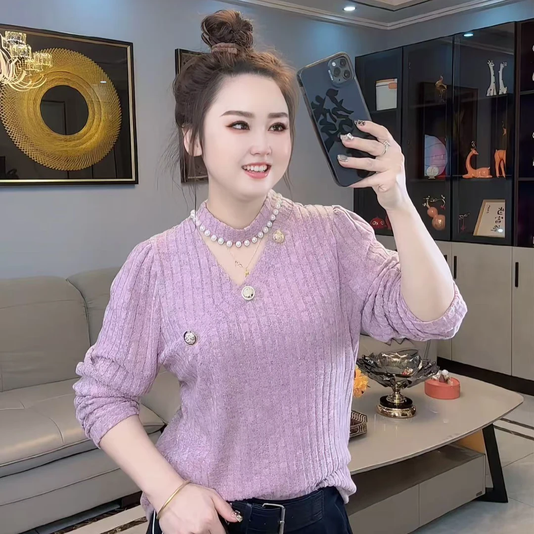 挂脖珍珠洋气打底衫冬天新款性感镂空修身显瘦长袖上衣