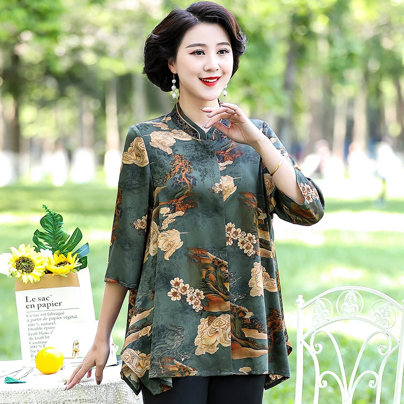 华太太中老年女装胖妈妈夏装加肥加大洋气时尚中袖衬衫夏季B3595B