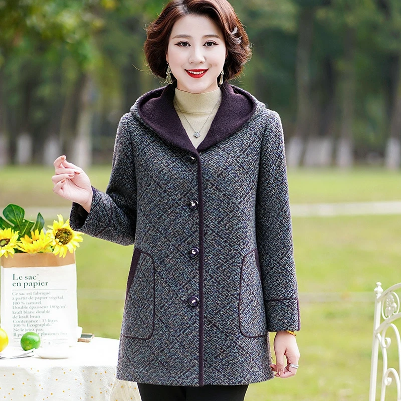 华太太胖妈妈中长款毛呢外套秋冬新款大码奶奶保暖加厚上衣3156