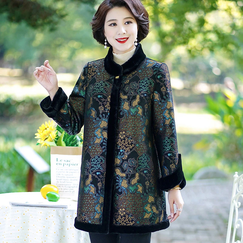 华太太女装妈妈装中长款加厚保暖老年人上衣外套大衣女冬季3169B