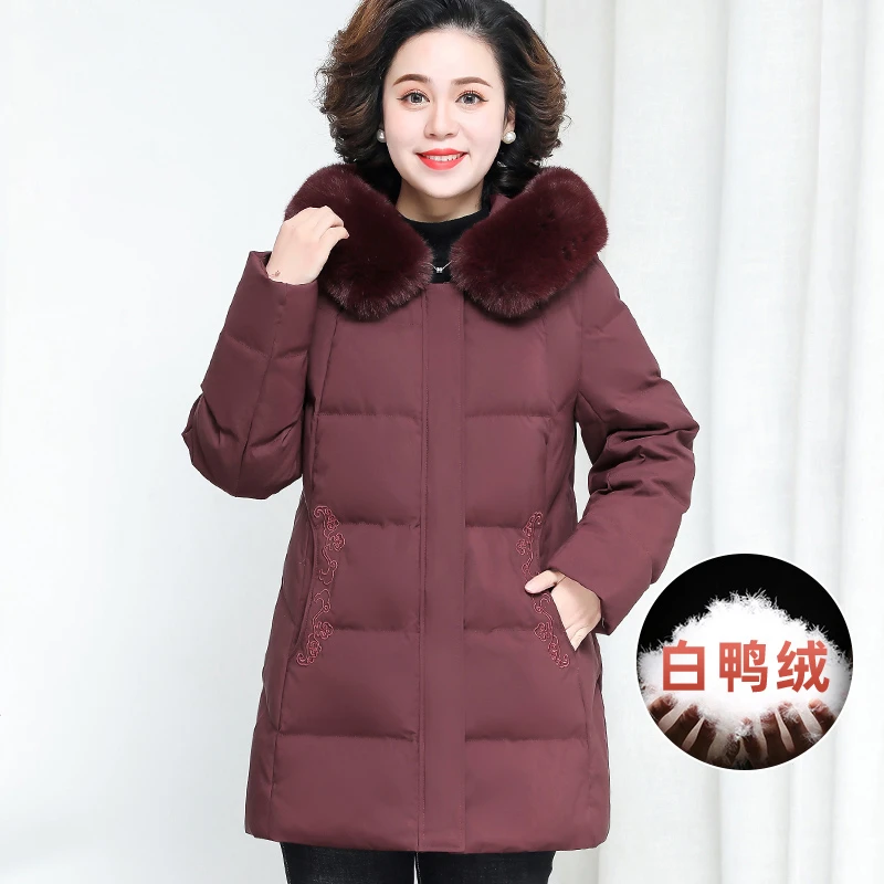 华太太加肥加大码冬装老太太奶奶羽绒服女毛领中年人洋气外套1207