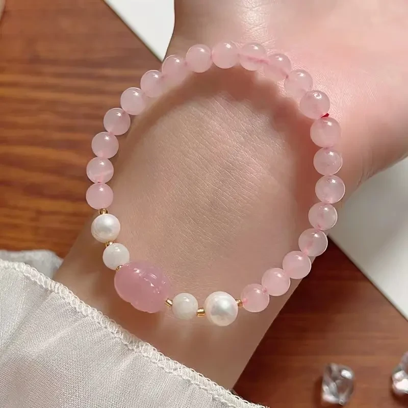 非金属珐琅手链 天然6mm粉色手链女貔貅串珠手串