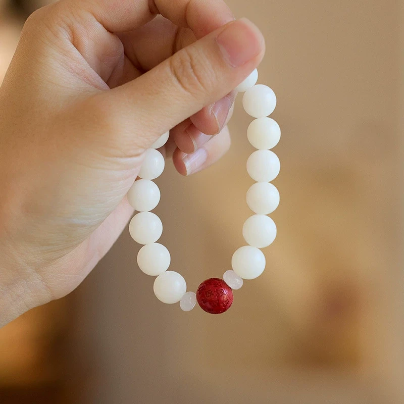 非金属木质手链 天然白手链红沙绕指柔手串男女单圈珠