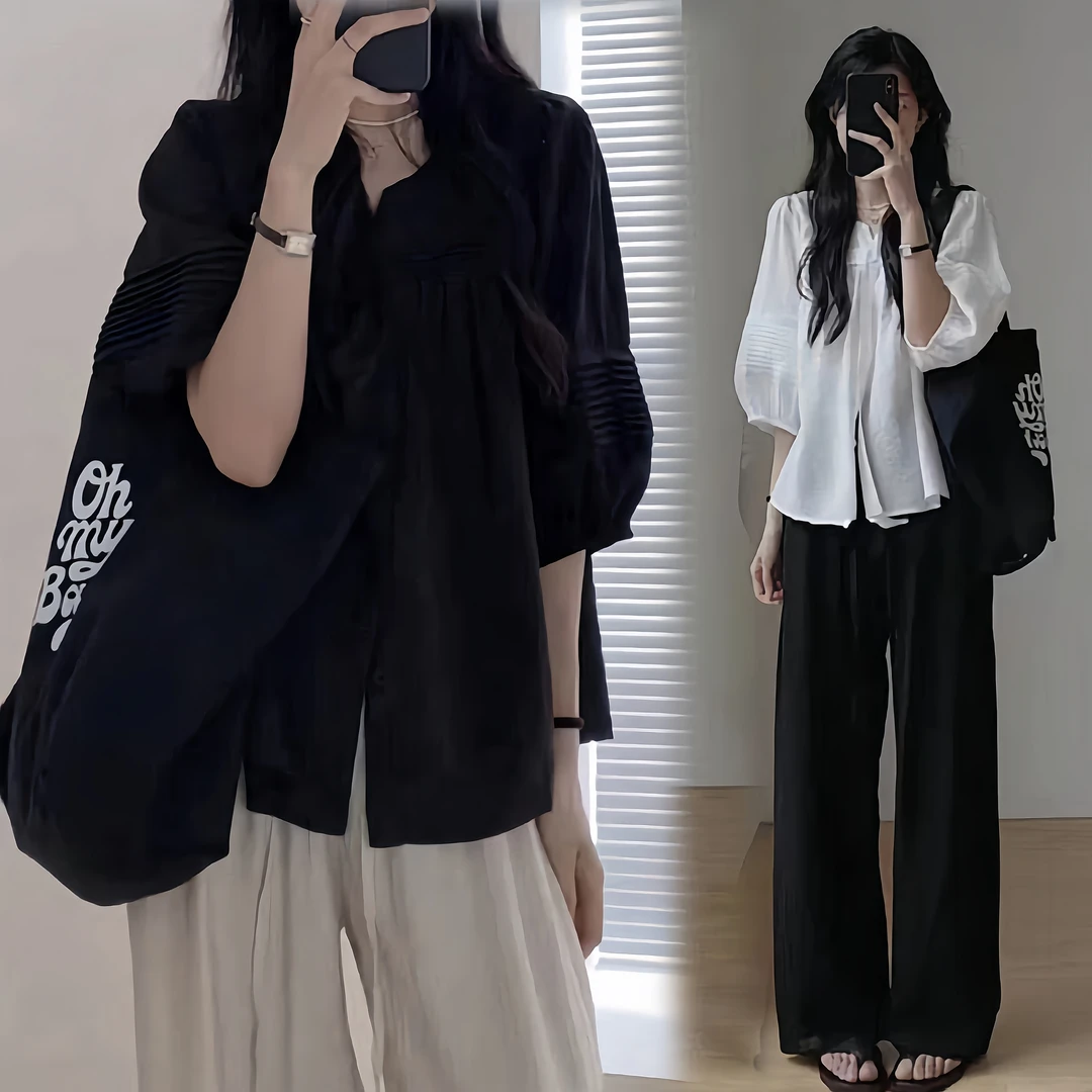 大码女装休闲高腰垂感阔腿裤2025夏季新款时尚洋气高级感上衣