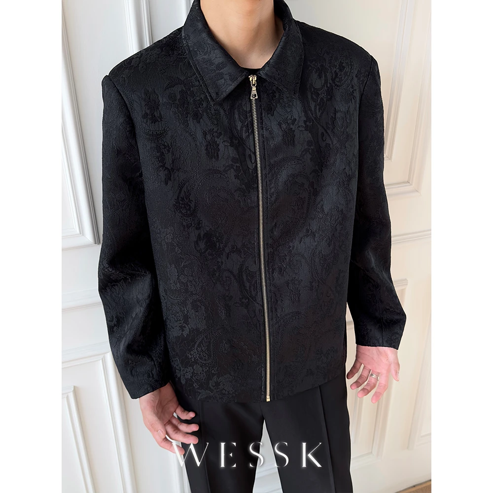 WESSK新中式腰果花肌理翻领国风秋冬季休闲通勤加棉Ykk外套男女
