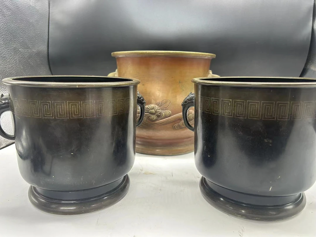 【二本火钵】中式复古圆形花草铜器老铜火钵经典取暖摆件老火钵