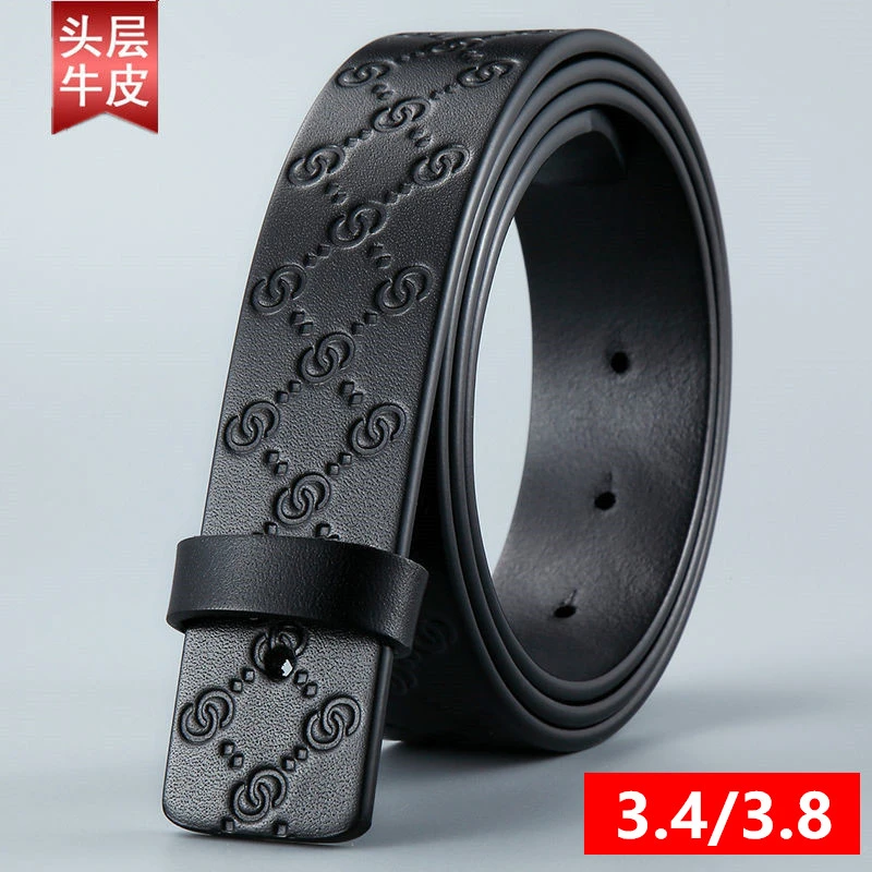 无头皮带男大牌高档男士腰带不带头层牛皮平滑扣裤带条纯带身打孔