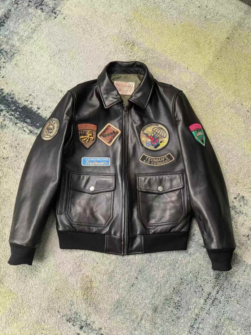 老谭海宁真皮皮衣头层羊皮G3美式复古机车空军春秋时尚翻领休闲