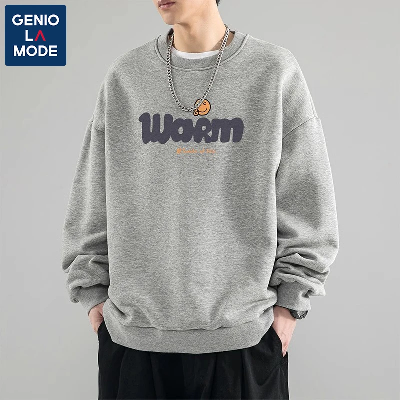 GENIO LAMODE加绒卫衣男秋冬季加厚圆领宽松休闲长袖t恤