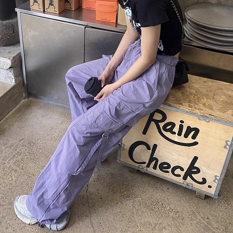 美式复古宽松直筒工装裤女夏季薄款2024新款速干休闲阔腿裤伞兵裤