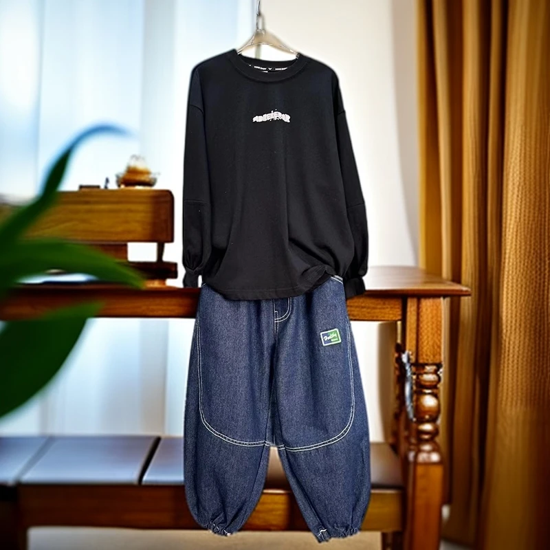 【现货-120-170】男童裤子春秋季装束脚牛仔宽松儿童大童长裤春装