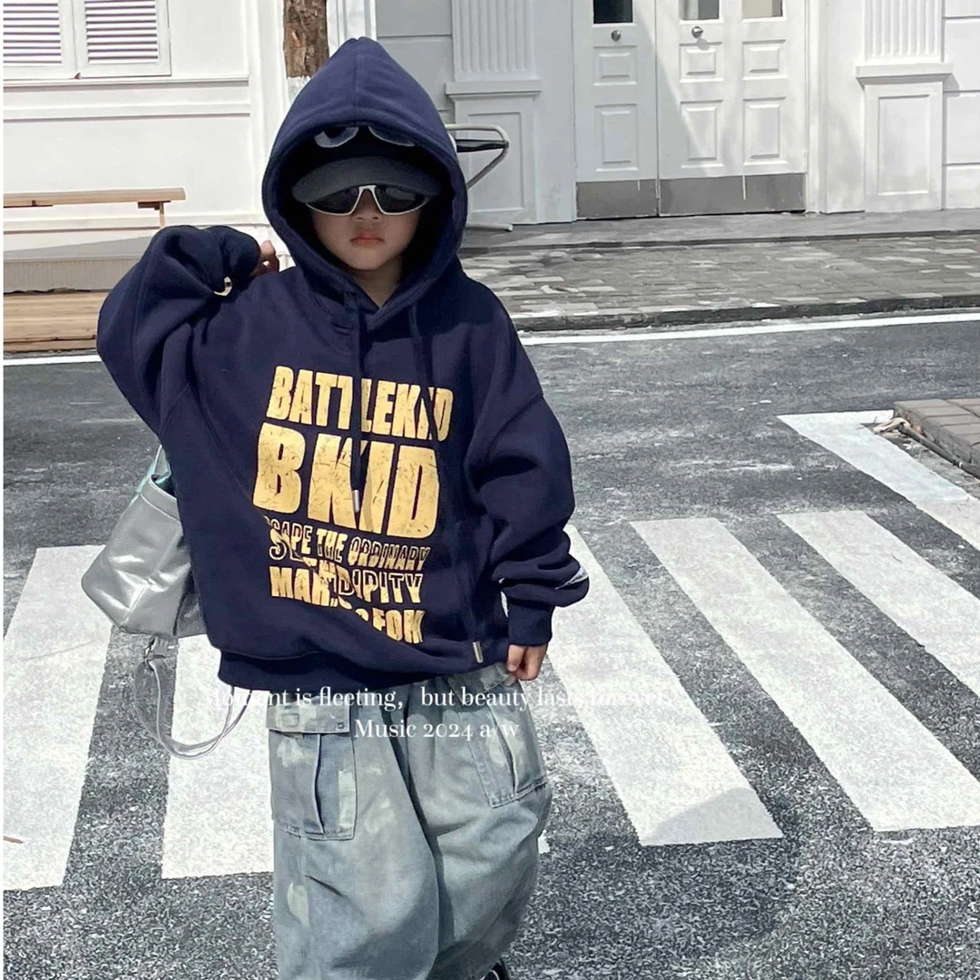 加绒连帽休闲时尚百搭宽松秋冬韩版卫衣ins带帽套头冬季加厚