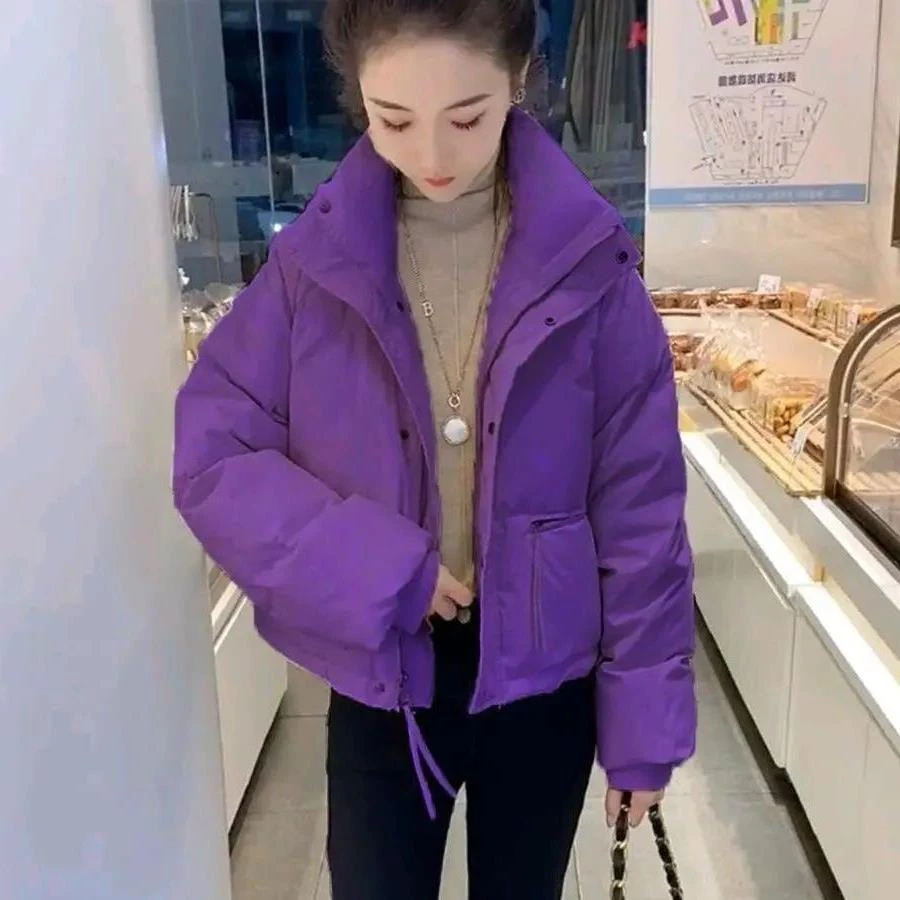 新款新款冬季韩版羽绒服女短款厚面包服立领矮个子宽松棉衣外套