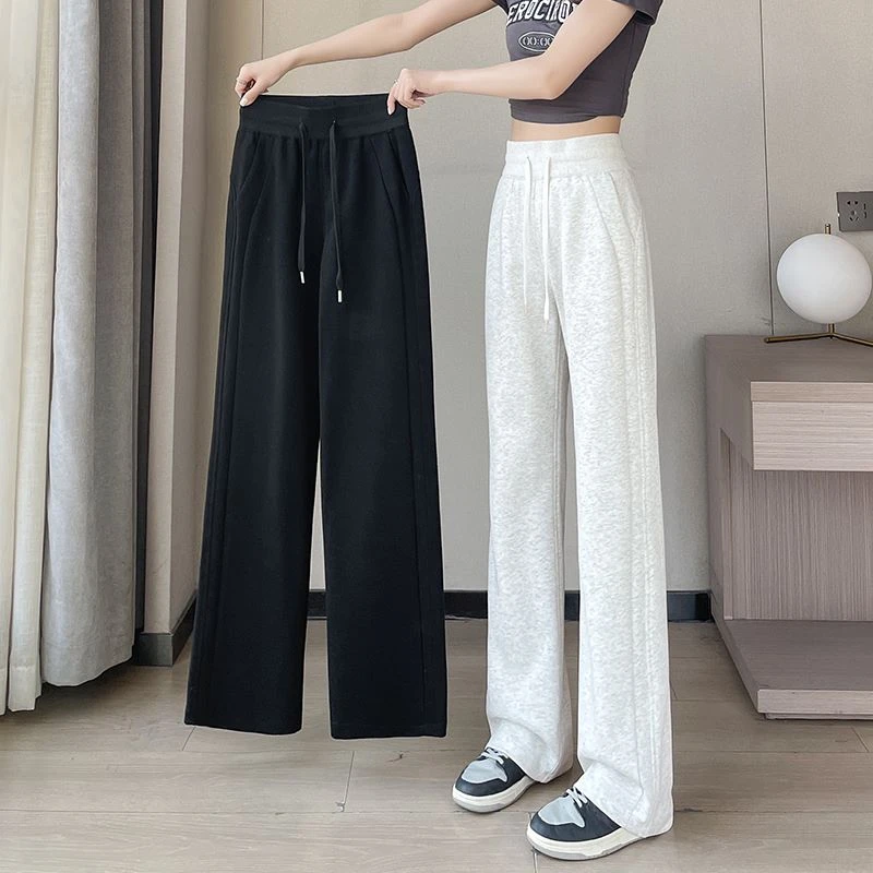 窄版香蕉裤女春秋新款小个子高腰垂感直筒裤白色休闲美式运动卫裤