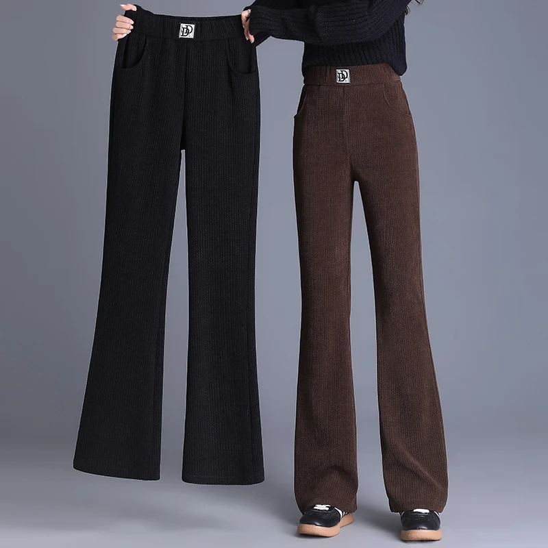 雪尼尔微喇裤女春秋冬季直筒中年妈妈加绒裤子加厚羊羔绒保暖棉裤