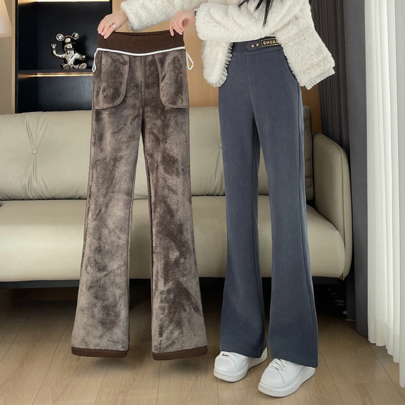 12秋冬特厚羊羔绒13初中高中学生14岁女孩15休闲加绒微喇叭裤子16