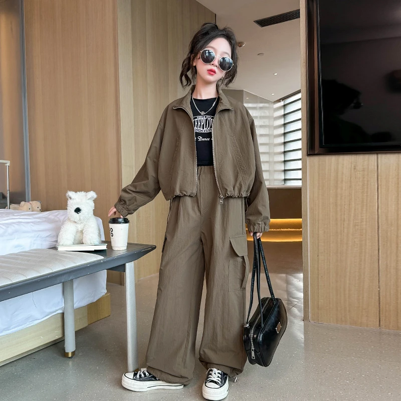 女童套装春装2024新款儿童时髦洋气衣服女大童春季速干运动两件套