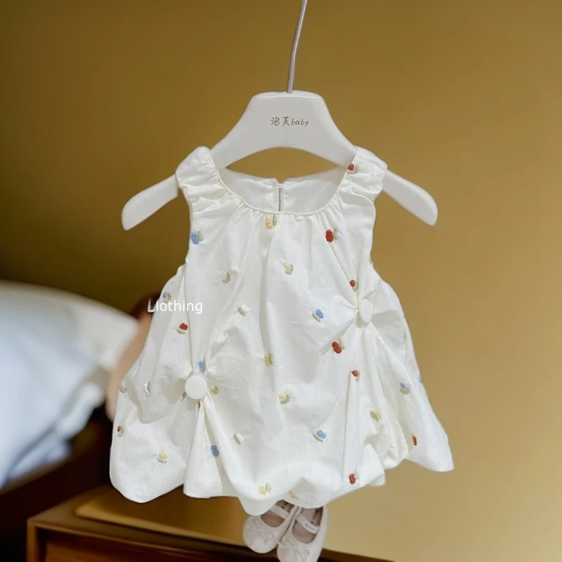 夏季新款连衣裙2024甜妹穿搭～女童刺绣花苞裙洋气女宝宝背心裙潮