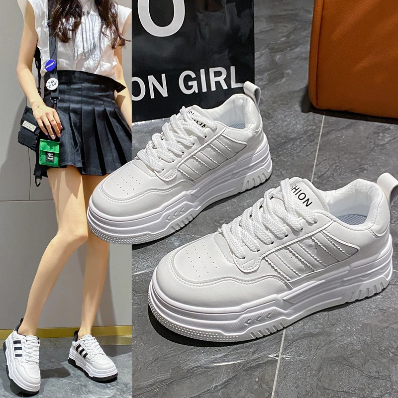小白鞋厚底板鞋休闲鞋女2024新款百搭春秋冬季学生