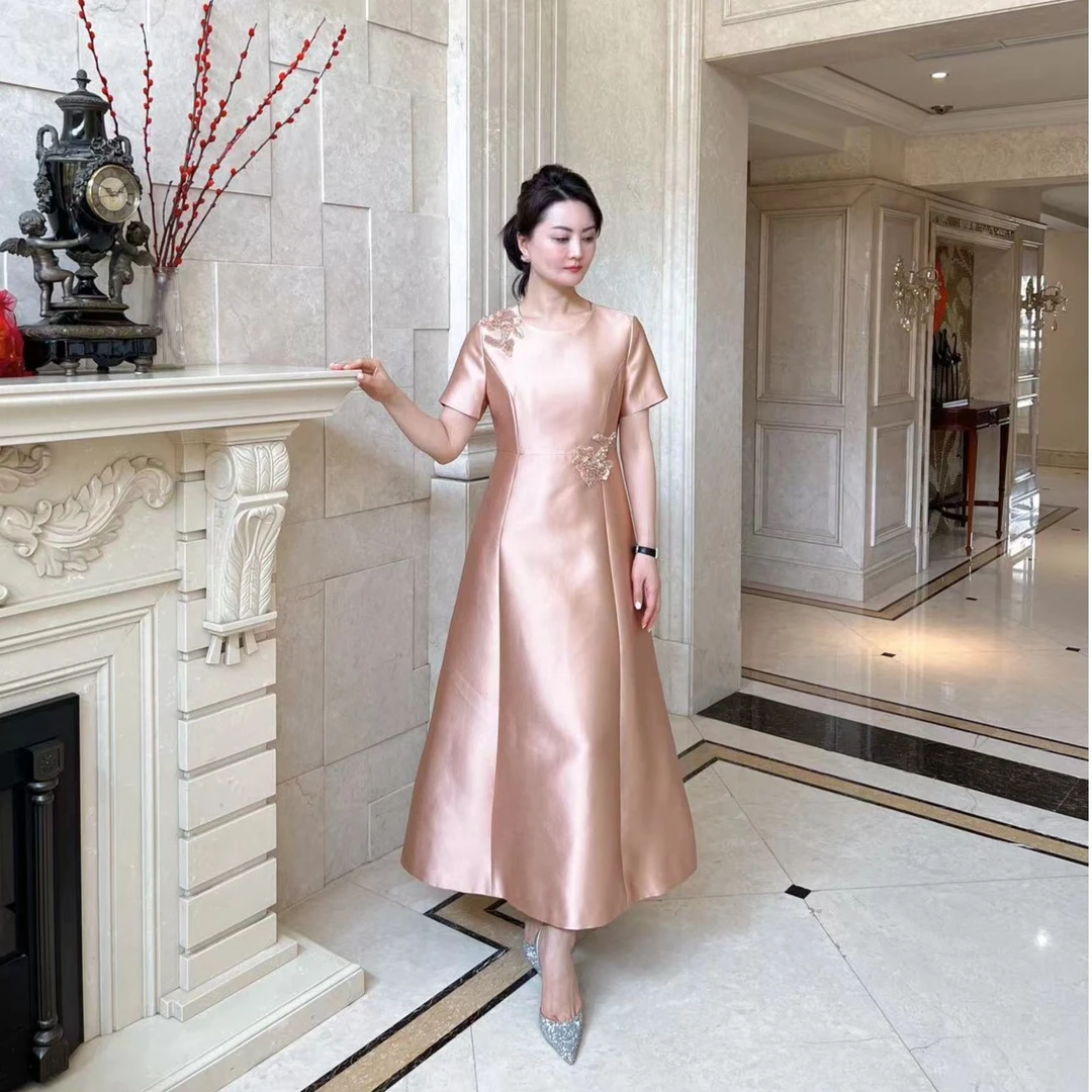 2023高端轻奢喜妈妈礼服定制婚宴装重工显瘦气质钉珠礼服裙C3281