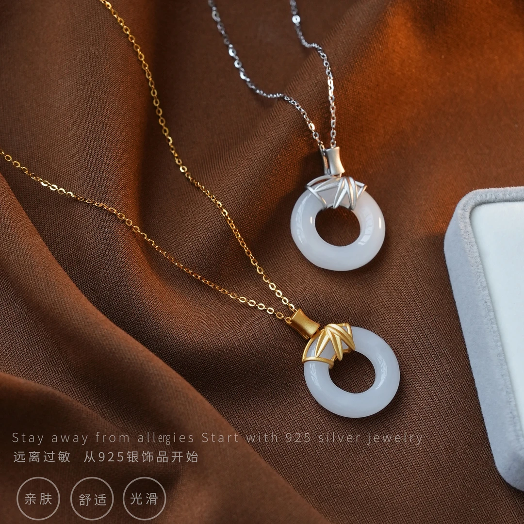 丽沁 链子925银 国风竹报平安项链轻奢新中式吊坠气质淡雅锁骨链