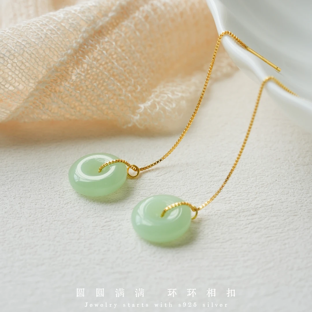 丽沁 925银耳饰 平安扣流苏耳线灵动百搭气质新中式旗袍汉服耳链