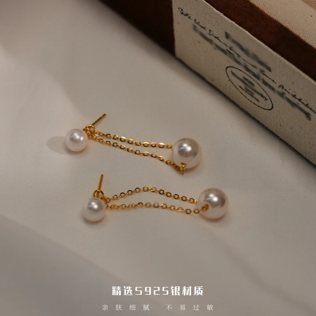 丽沁 925银耳饰 温柔气质流苏耳钉百搭超仙长款典雅轻奢高级耳环