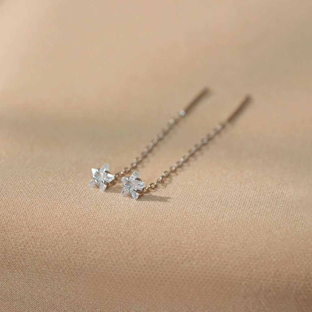 丽沁 925银耳饰 清新五角星耳线女简约925银养耳洞甜美耳环饰品