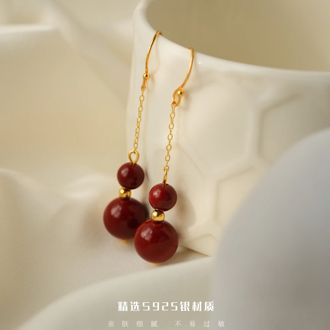 925银耳饰 新中式红豆流苏耳钩复古气质典雅旗袍耳环高级百搭