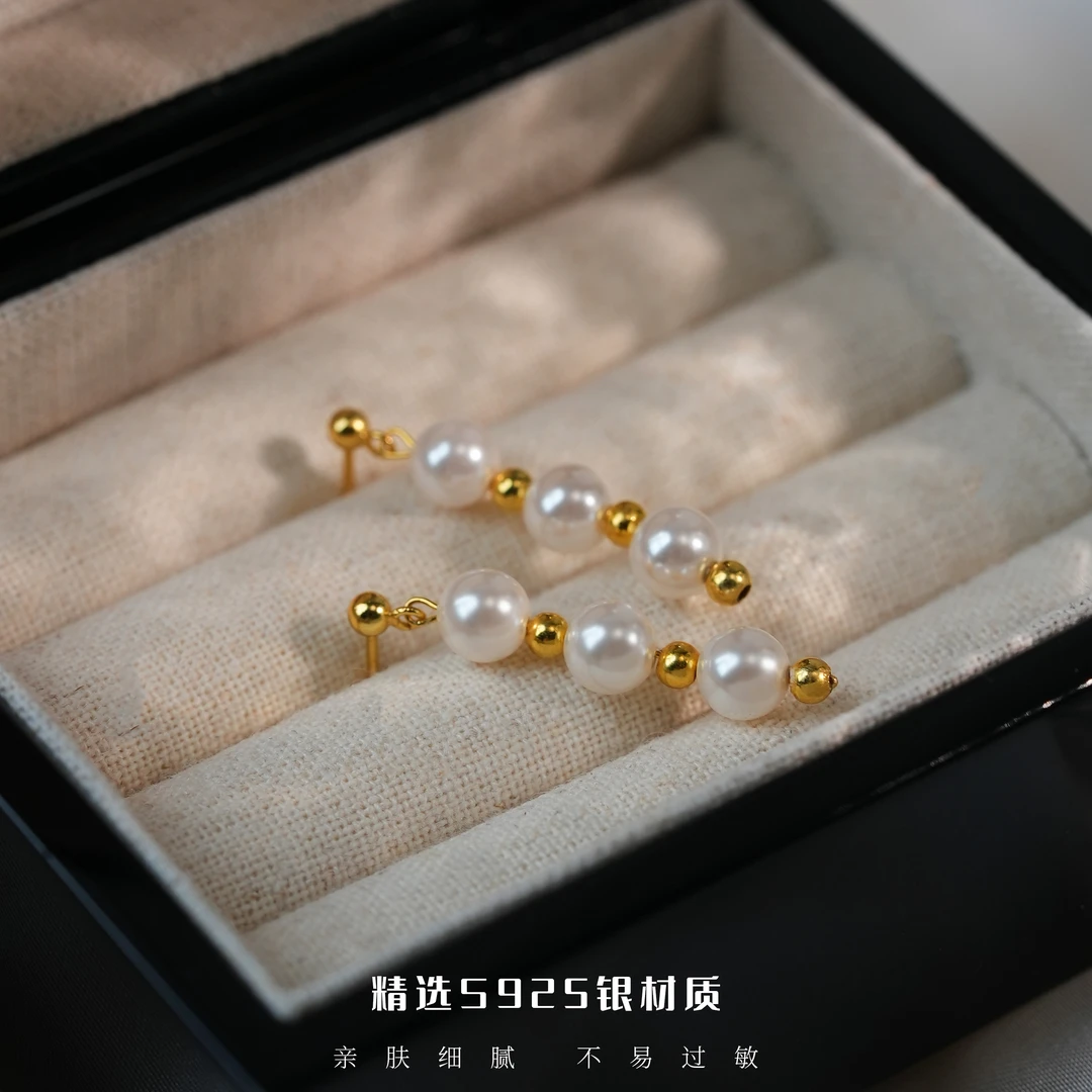 丽沁 925银耳饰 复古高级感星星点点耳钉女小众法式流苏耳环气质