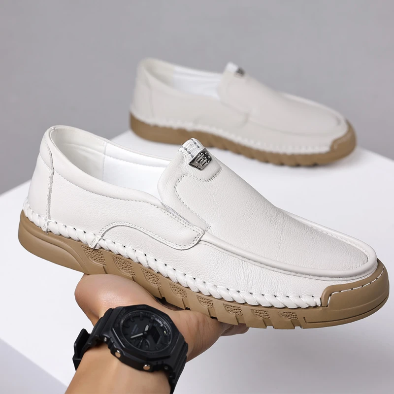 2024新款男士头层牛皮鞋手工休闲鞋百搭一脚蹬豆豆鞋透气驾车鞋