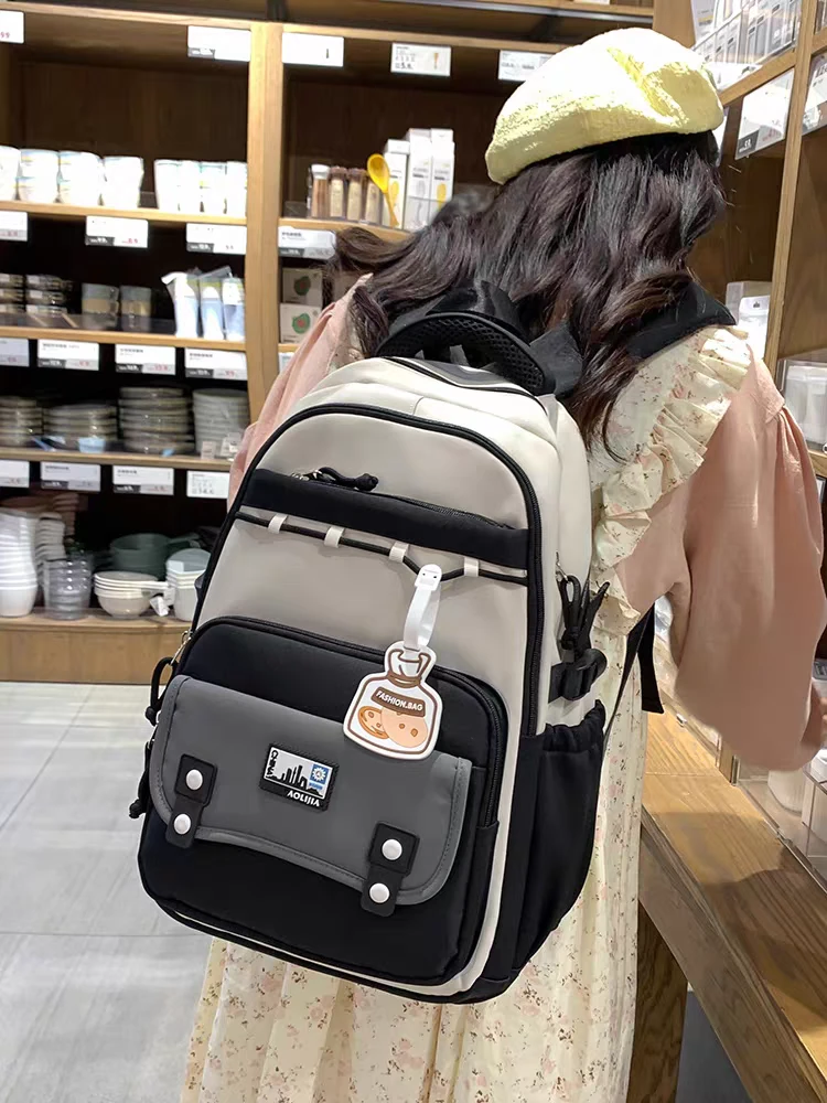 新款小清新拼色书包-G2051