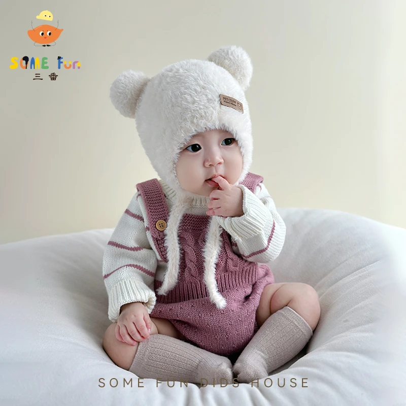 儿童帽子冬季男女宝宝毛绒帽秋冬保暖毛线帽外出保暖护耳针织帽
