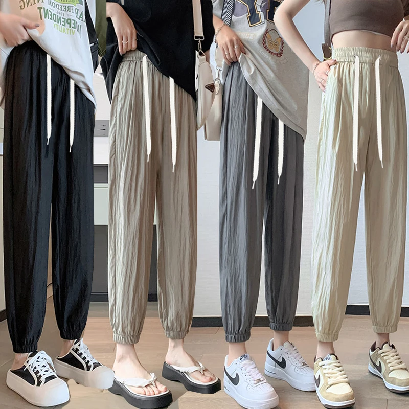 孕妇冰丝裤夏薄款山本风灯笼速干裤小个子防晒夏天束脚运动休闲裤