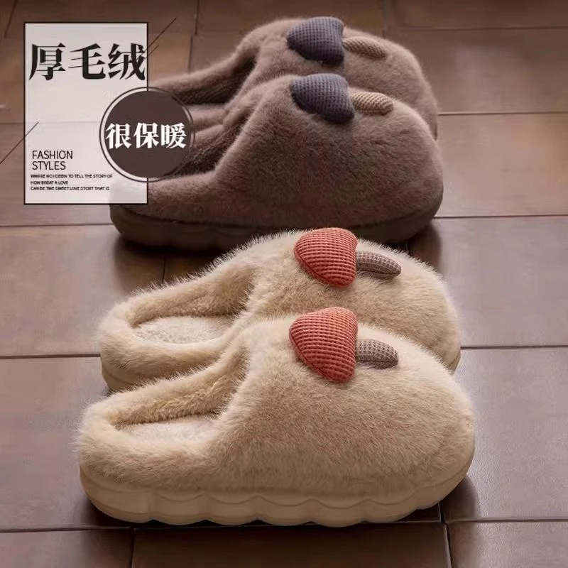 毛绒绒棉拖鞋女2024新款冬季室内家居防滑加厚保暖可爱情侣棉拖男