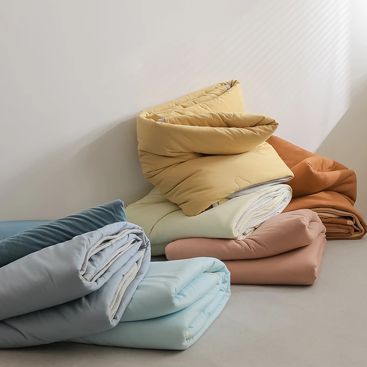 天竺棉夏被三件套素色双拼全棉针织空调被高端轻奢纯色撞色