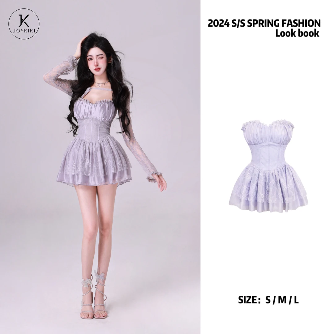 【JOYKIKI 清清!】【芋泥波波】蕾丝辣妹木耳边辣妹连衣裙 J24A124