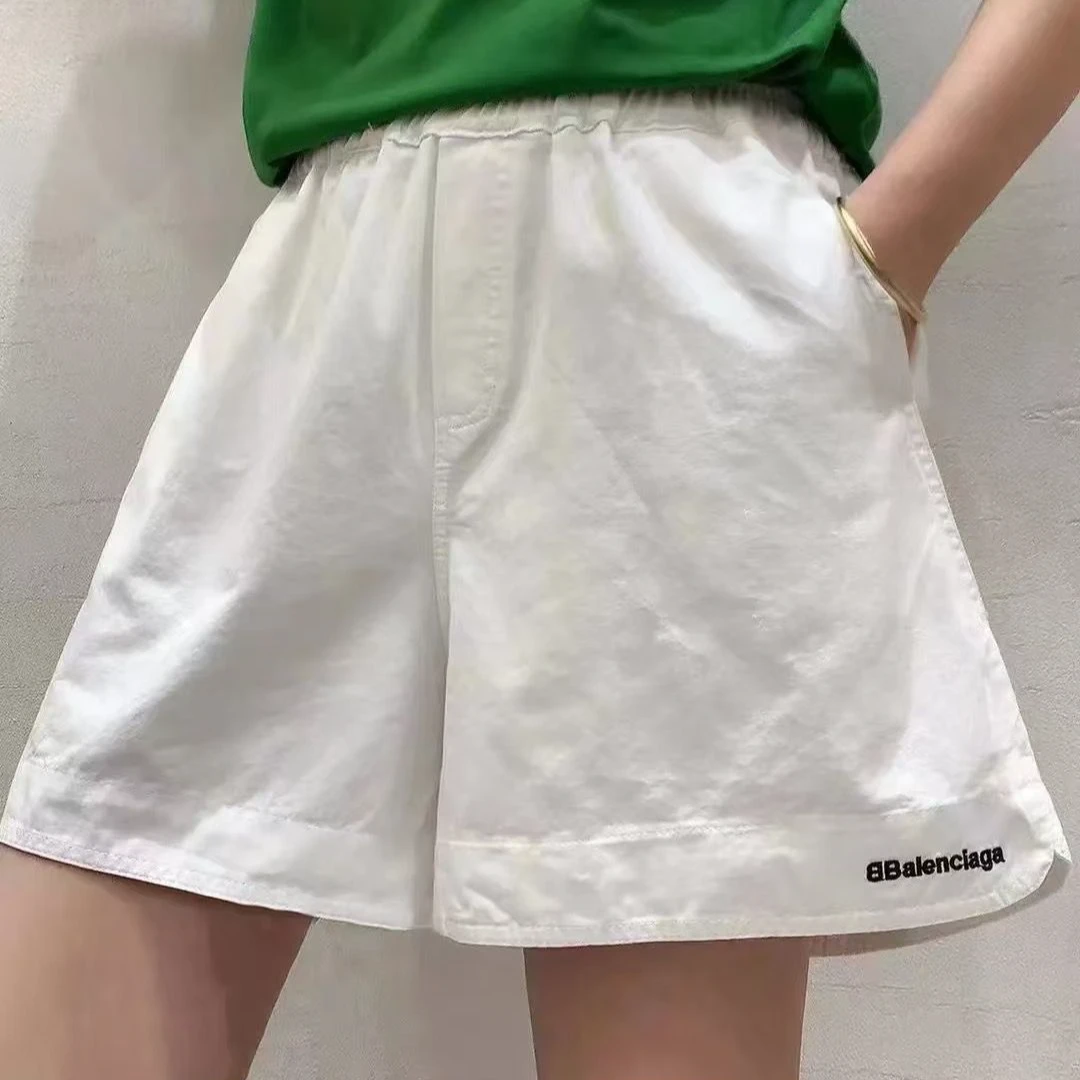 纯色百搭休闲阔腿裤女装夏季显瘦字母短裤