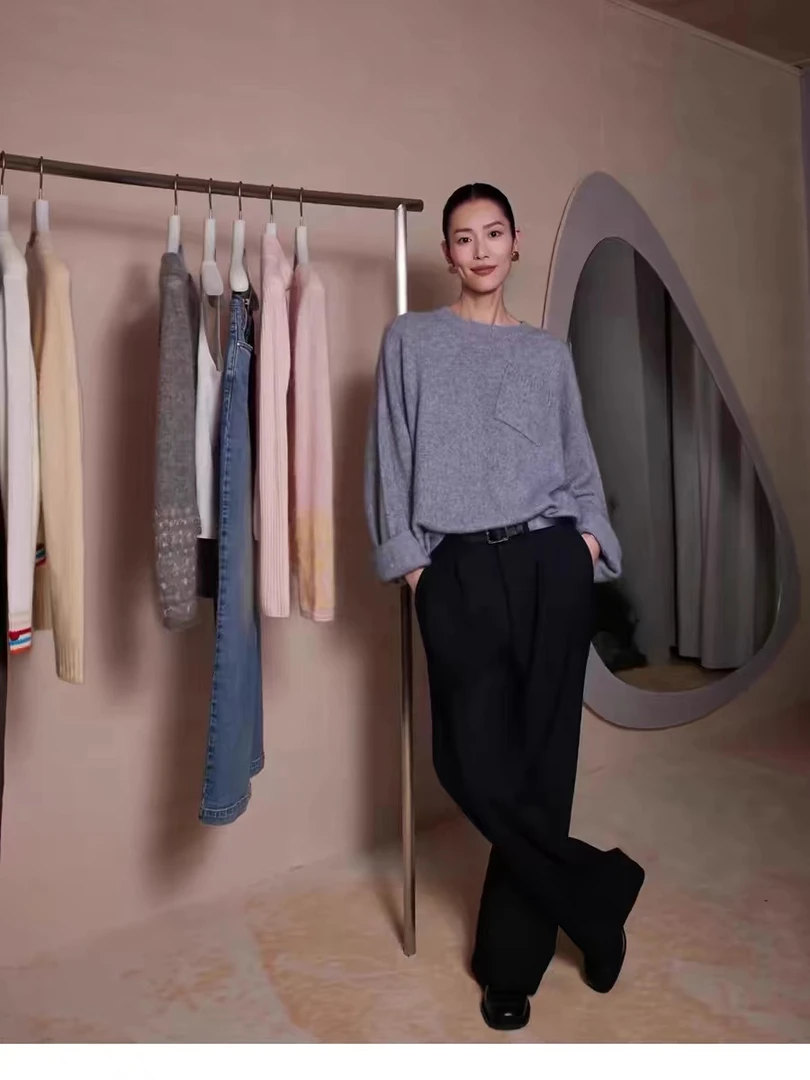 大表姐同款山羊绒衫女圆领宽松慵懒风加厚毛衣女针织打底衫新款