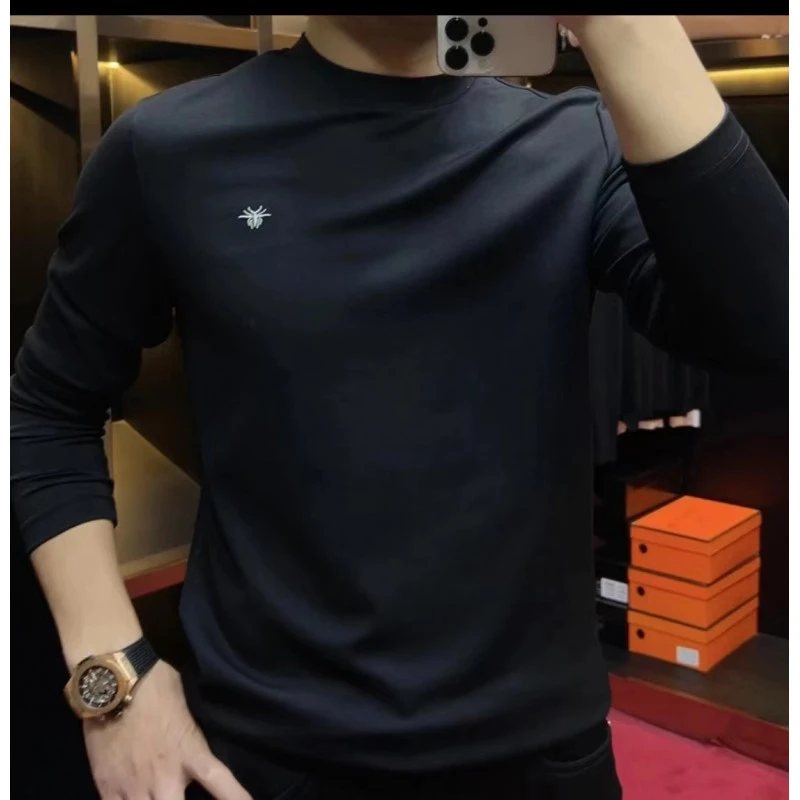 法式秋冬季男士男装圆领长袖商务高品质打底T恤休闲净版大气时尚