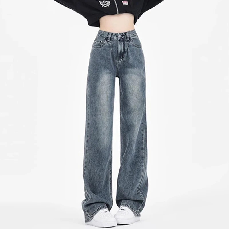 美式复古牛仔裤女2024年新款胖mm大码显瘦梨型身材直筒窄版阔腿裤