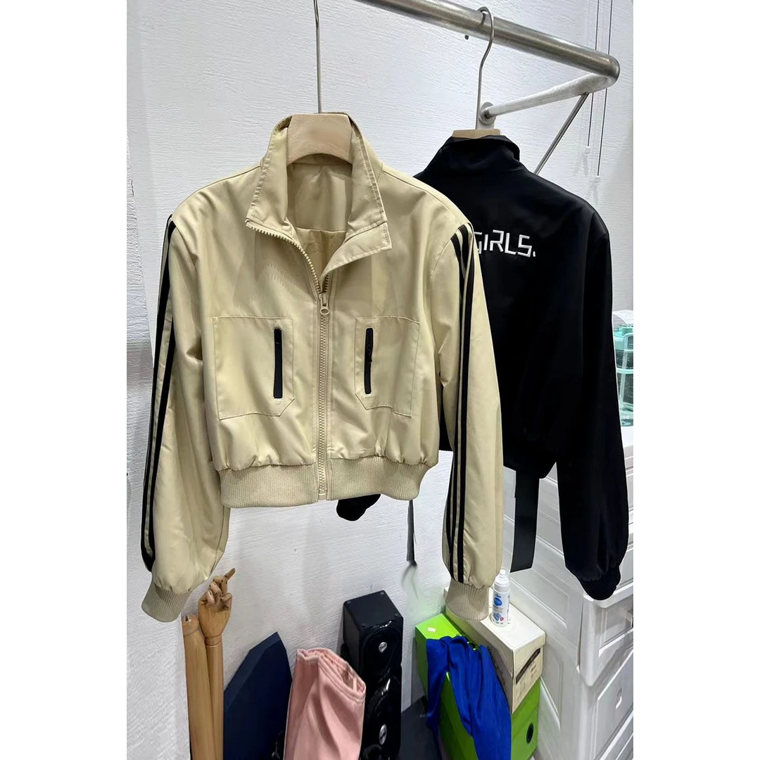 韩版时尚条纹立领休闲字母棒球服时髦2025春秋新款百搭外穿夹克女