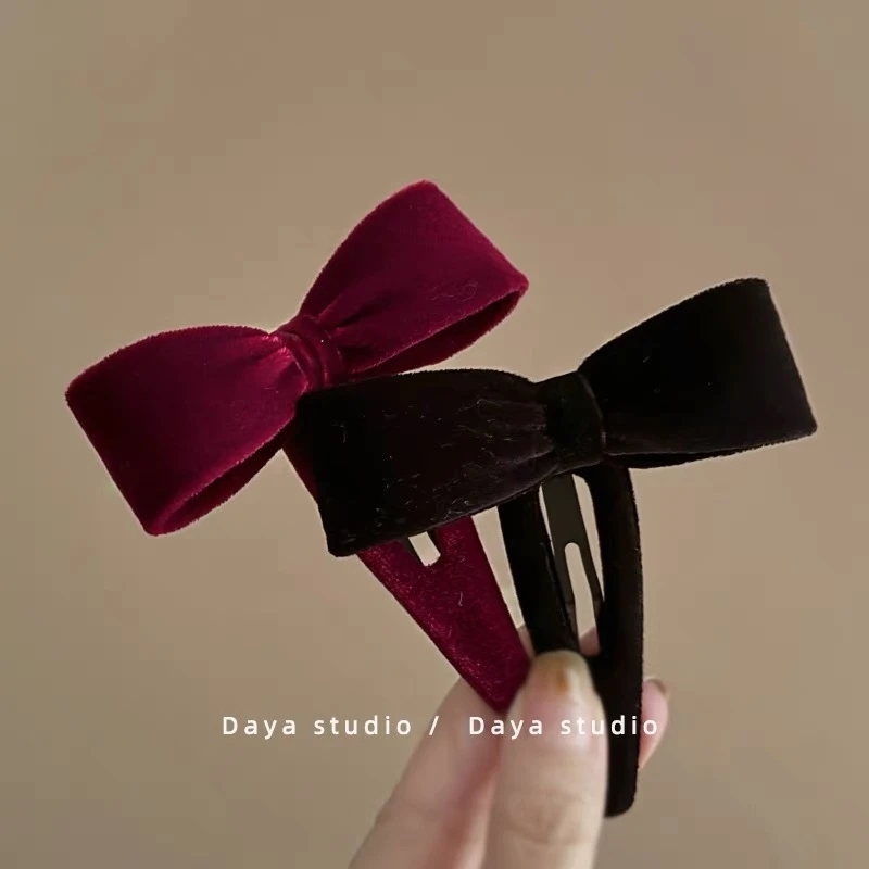 浪漫满屋溢屏~法式复古丝绒蝴蝶结发夹 高级感小众气质刘海边夹子